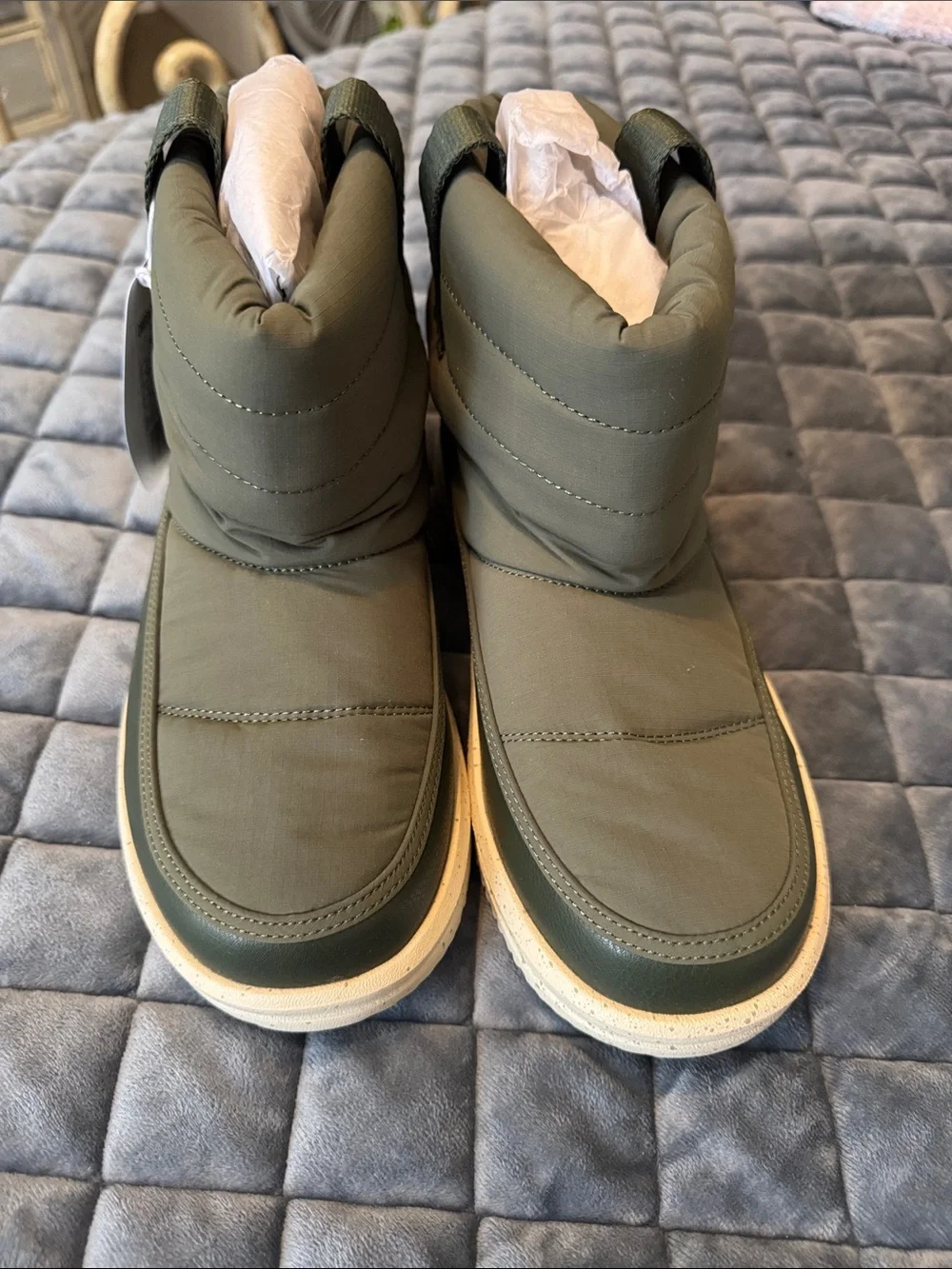 Woman’s dark Olive Green Puffer Winter Boots